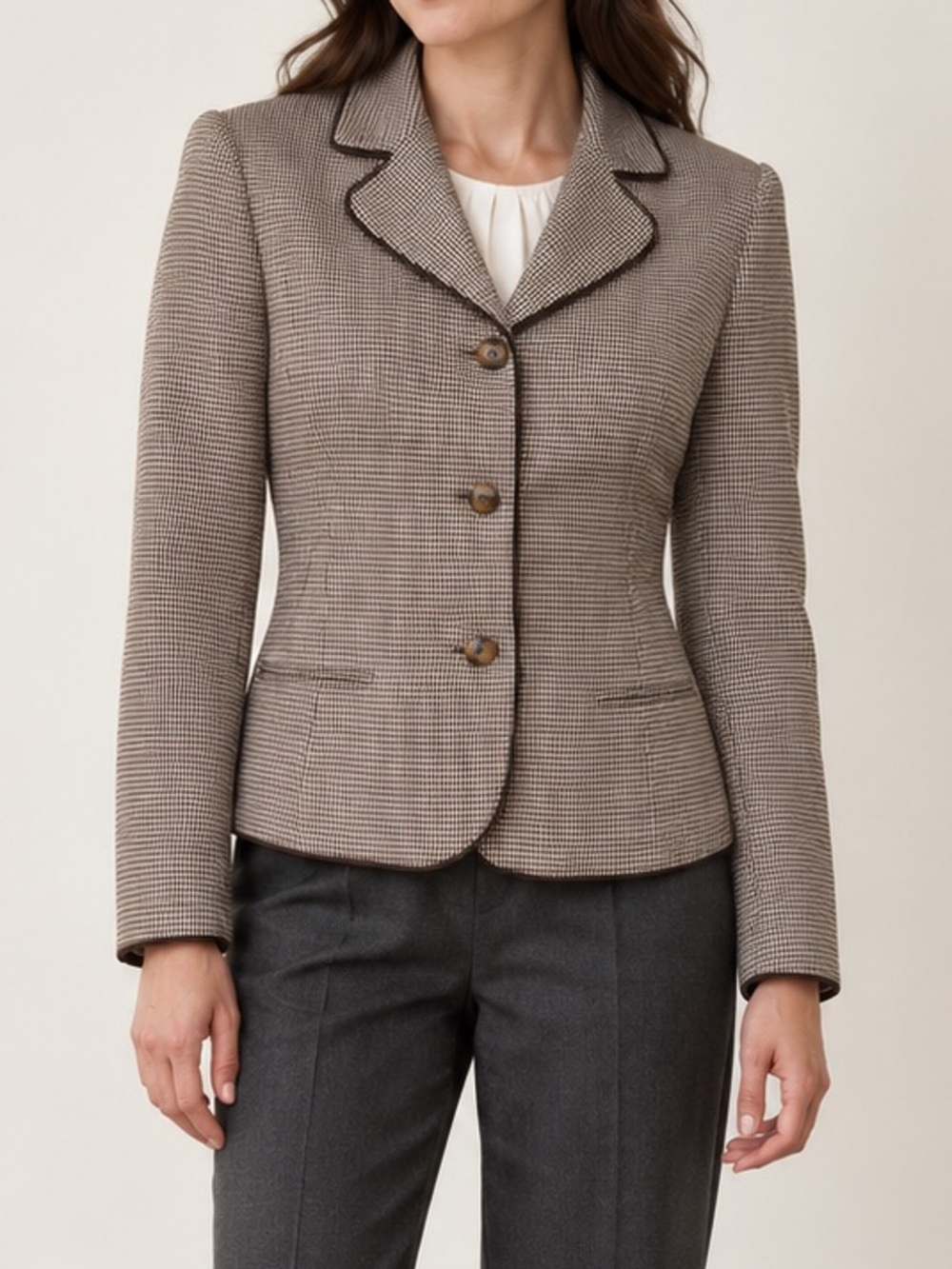 Brown Houndstooth Tailored Blazer Size 4 Petite | Fall